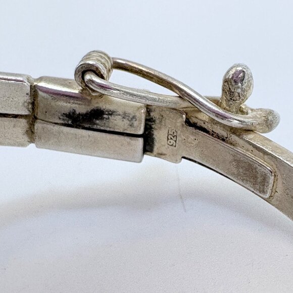 VTG Sterling Silver 925 Large Gray Mobe Pearl Hinged Bangle Bracelet Size L - Picture 8 of 11